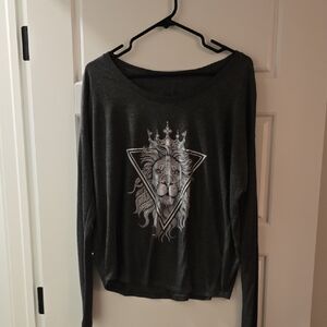 Women's Black Graphic Long Sleeve Top